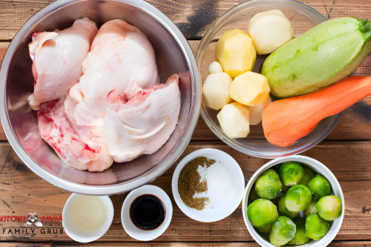 Assorted fresh ingredients for making Chicken Souse