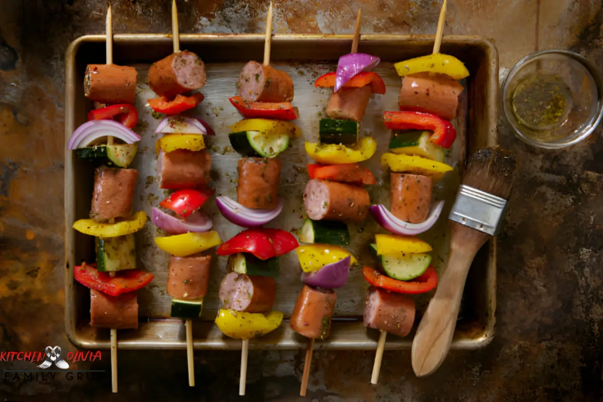 A close-up of spicy kielbasa sausage seasoned with peppers and spices