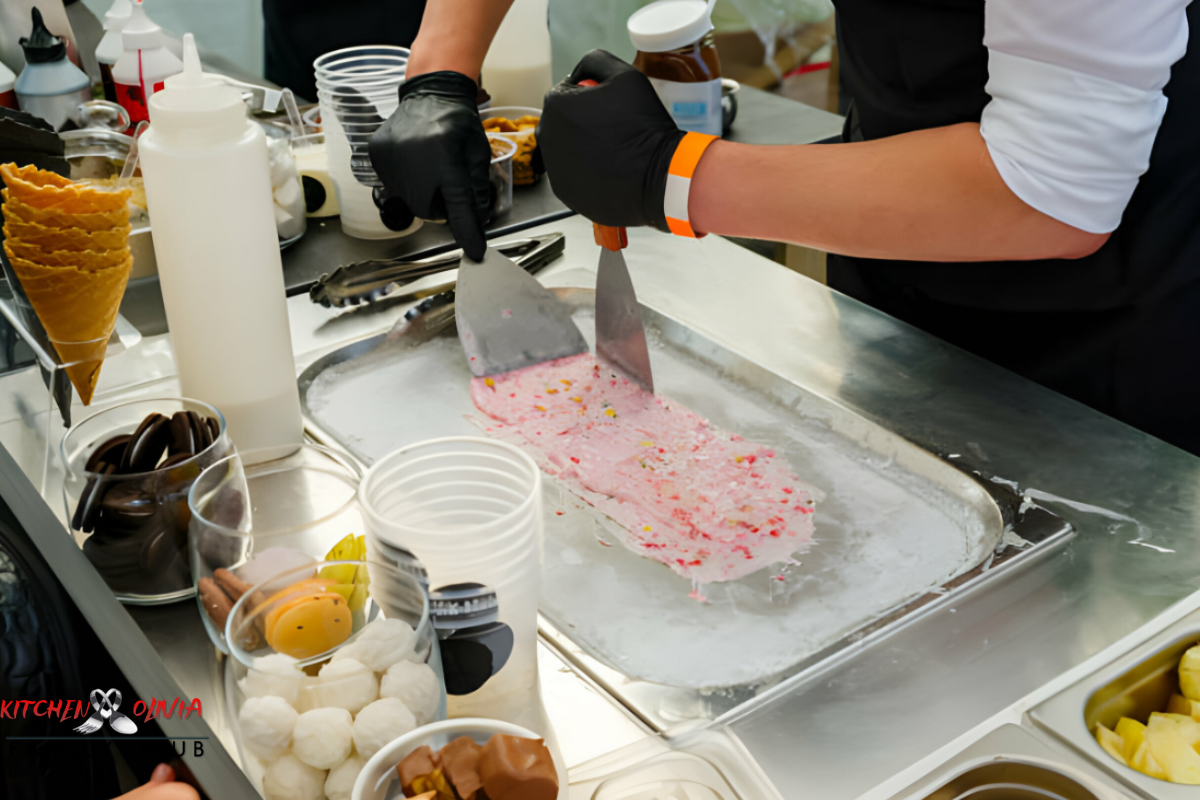 Chef preparing gourmet ice cream with savory ingredients