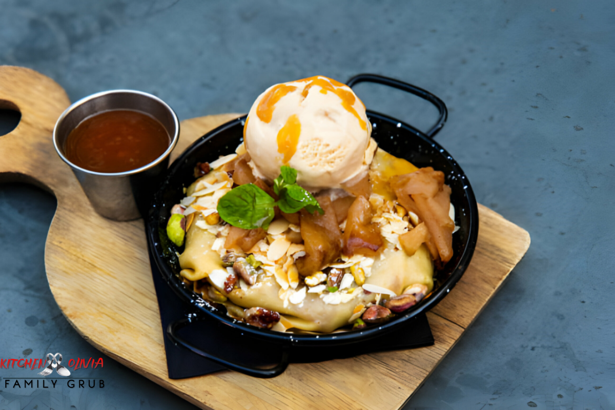 A scoop of ice cream topped with crispy fried chicken