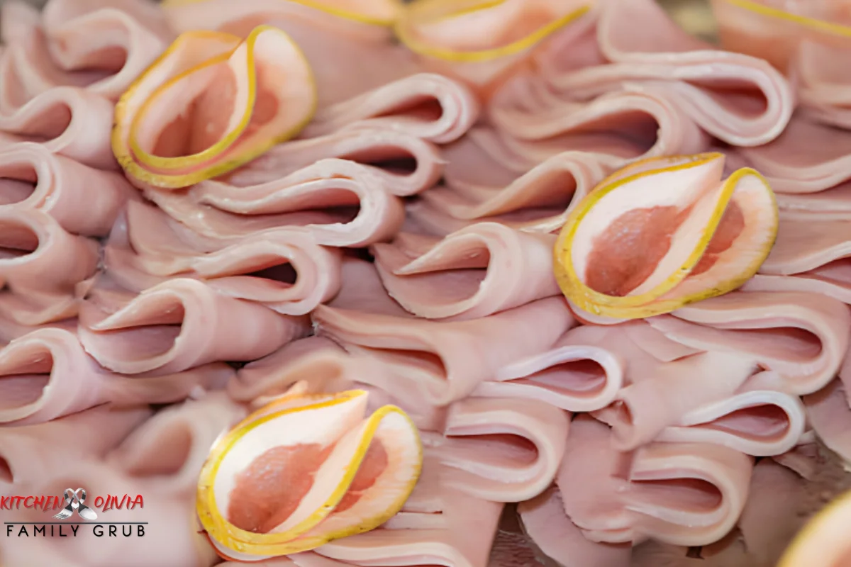 Slices of colorful meatloaf on a plate